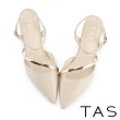 【TAS】金屬鍊條尖頭穆勒中跟鞋(裸色)