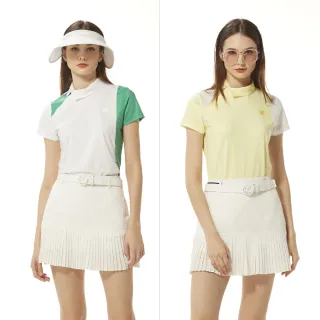 【Lynx Golf】首爾高桿風格！女款合身版吸溼排汗側邊配布剪裁左肩織帶造型短袖POLO衫/高爾夫球衫(二色)