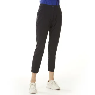 【Lynx Golf】女款吸溼排汗隱形拉鍊後口袋質感鬆緊帶造型縮口設計錐形八分褲(丈青色)