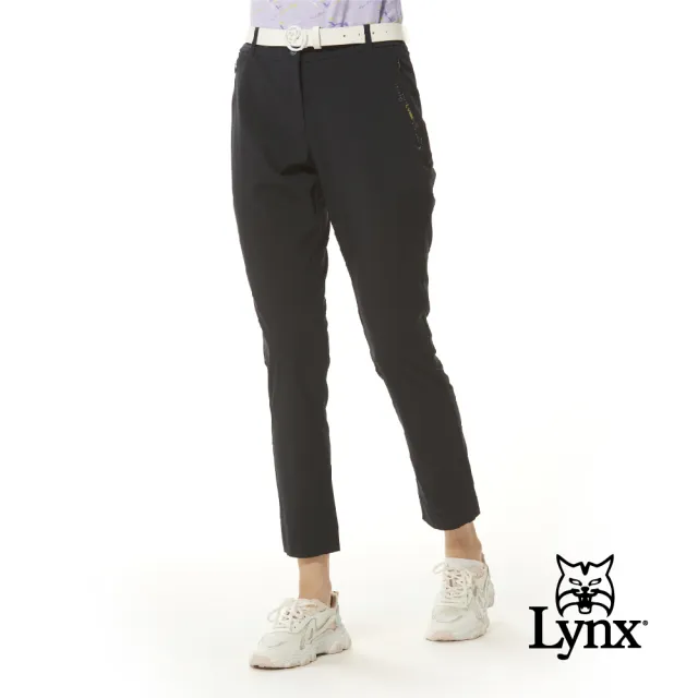 【Lynx Golf】女款吸溼排汗輕量透氣易溶紗材質隱形拉鍊口袋山貓膠標窄管九分褲(二色)