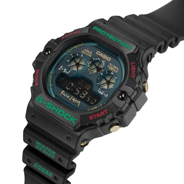 【CASIO 卡西歐】G-SHOCK X FACETASM聯名款 三眼顯示 黑X綠X紅_DW-5900FA-1DR_46.8mm