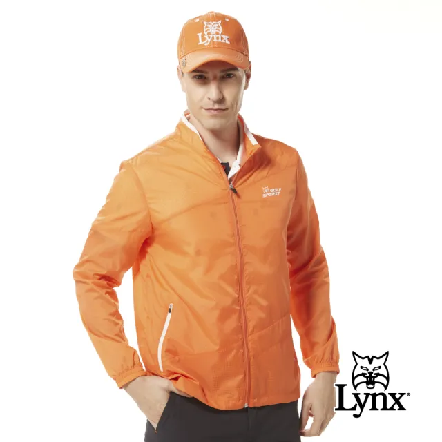 【Lynx Golf】男款輕量沖孔透氣布料剪裁斜紋造型拉鍊口袋長袖外套(三色)