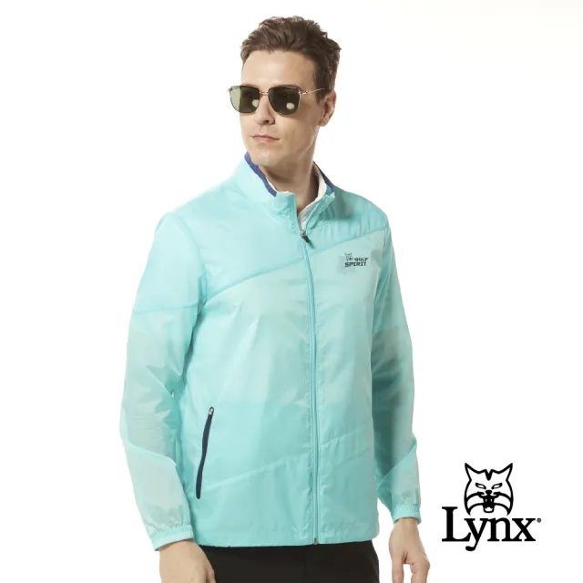 【Lynx Golf】男款輕量沖孔透氣布料剪裁斜紋造型拉鍊口袋長袖外套(三色)