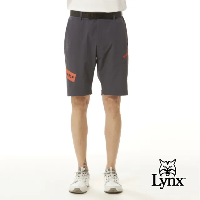 【Lynx Golf】首爾高桿風格！男款彈性舒適LOGO字樣配布剪接側邊拉鏈口袋設計平口休閒短褲(二色)
