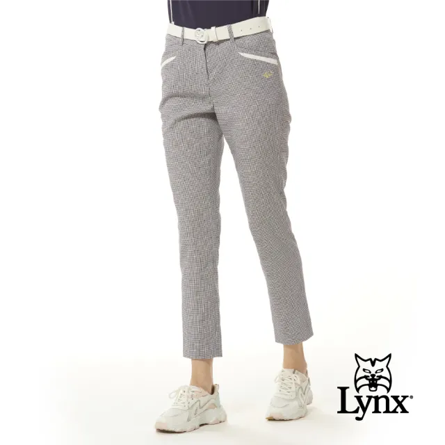 【Lynx Golf】女款日本進口布料吸汗速乾排經典百搭格紋造型配布剪裁設計窄管九分褲(二色)