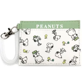 【小禮堂】Snoopy 皮質彈簧扣票卡夾 - 白綠兄弟款(平輸品)