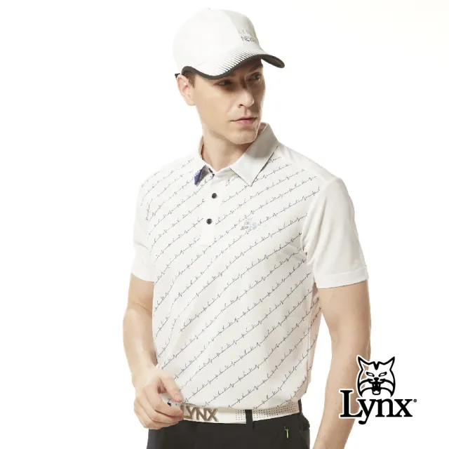 【Lynx Golf】男款吸排抗UV機能網眼布材質Lynx斜紋印花短袖POLO衫/高爾夫球衫(三色)