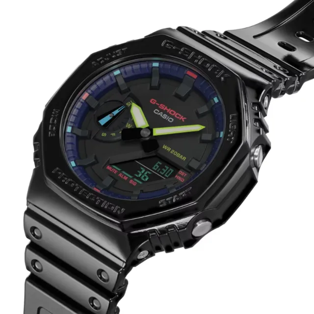 【CASIO 卡西歐】G-SHOCK 電競美學 虛擬虹光 八角形錶殼 GA-2100RGB-1A_45.4mm