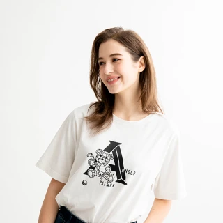 【Arnold Palmer 雨傘】女裝-彈性棉鑽石熊AP印花T-Shirt(白色)
