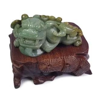 【YC 寶石】A貨翡翠油青種帶黃皮錢母生錢子招財貔貅擺件(F59)