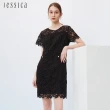 【JESSICA】高雅氣質花卉刺繡蕾絲短袖洋裝233178（黑）