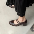 【WYPEX】現貨+預購 復古法式真皮瑪莉珍涼鞋女 雙帶氣質粗跟高跟鞋女(3色)
