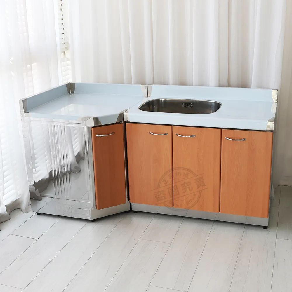 【Abis】客製商品-豪華款左右兩用不鏽鋼二件組系統櫥櫃-100洗台平台+角台/流理台-多款可選(桶身430)