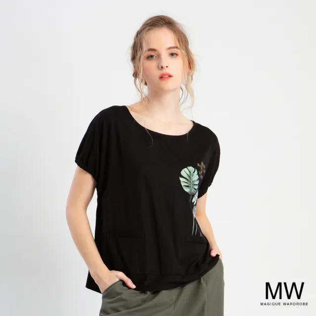 【MAGIQUE WARDROBE】落肩印花後背不對稱造型上衣(2色)