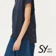 【SKY YARD】網路獨賣款-休閒半袖拼接素面透氣造型上衣(深藍)