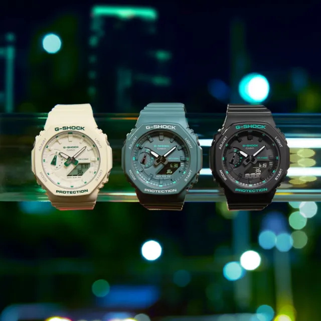 【CASIO 卡西歐】G-SHOCK 簡約輕薄 現代綠時尚 個性黑 八角形錶殼 GMA-S2100GA-1A_42.9mm