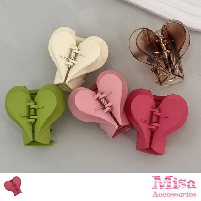 【MISA】雙層髮夾 愛心髮夾/優雅雙層愛心造型抓夾 髮夾 馬尾夾(5色任選)