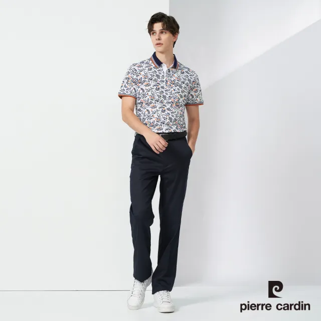 【pierre cardin 皮爾卡登】休閒服飾 男款 花草印花短袖POLO衫-白色(5237269-90)