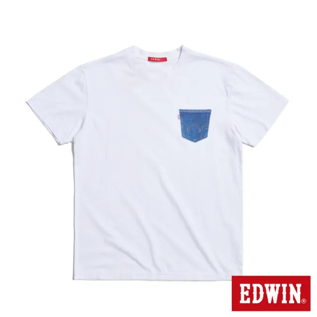 【EDWIN】男裝 人氣復刻款 印花貼口袋短袖T恤(白色)