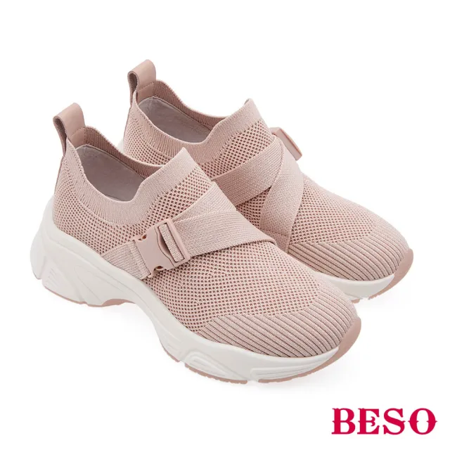【A.S.O 阿瘦集團】BESO 輕量飛織布造型條帶插釦休閒鞋(多色任選)