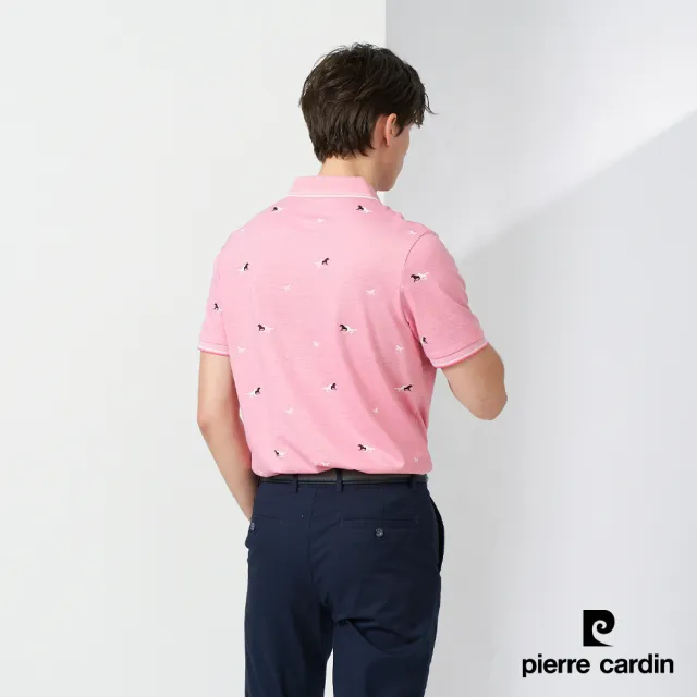 【pierre cardin 皮爾卡登】休閒服飾 男款 雙色交織馬印花短袖polo衫-粉色(5237273-75)