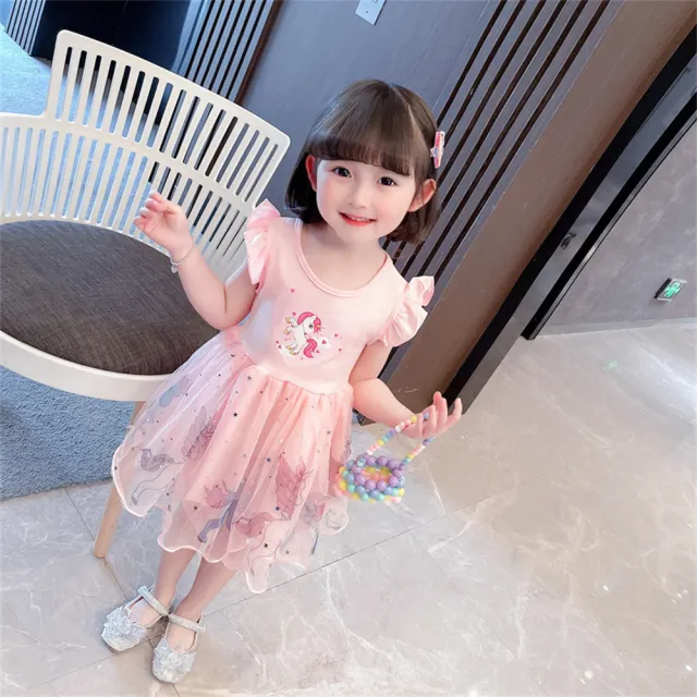 【安朵童舖】現貨韓版兒童小馬連身裙女寶卡通花邊袖連身紗裙女童無袖連身洋裝(135)