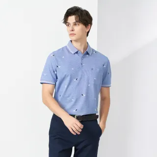 【pierre cardin 皮爾卡登】休閒服飾 男款 雙色交織馬印花短袖polo衫-藍色(5237273-35)