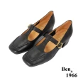 【Ben&1966】高級打蠟牛皮T字方頭中跟瑪莉珍鞋-黑236061