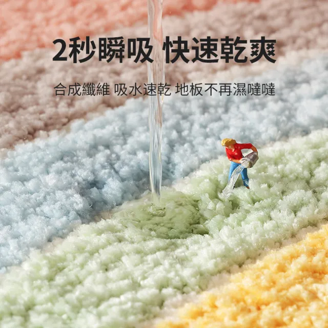 【ANTIAN】2入組 家用浴室防滑毛絨吸水地墊 衛生間彩虹腳墊 廁所門地毯 廚房防滑地墊 40*60cm