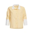 【OUWEY 歐薇】條紋造型拼接反摺袖短版落肩上衣(黃色；S-L；3232321531)