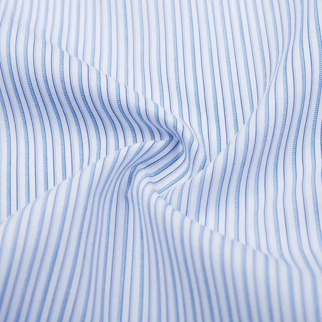 【ROBERTA 諾貝達】台灣製男裝 商務基本款 條紋白底短袖襯衫(藍)