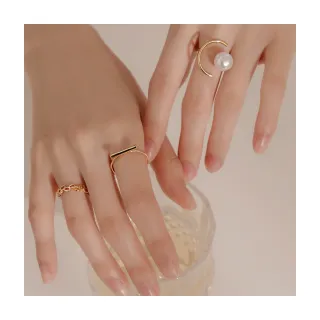 【OB 嚴選】幾何造型珍珠簍空鍍金戒指三入組 《ZC2930》