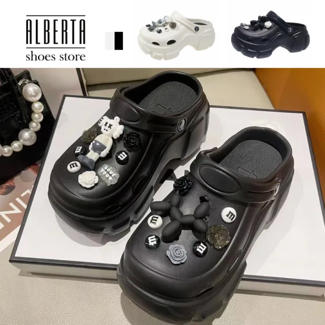 【Alberta】涼鞋 拖鞋 洞洞鞋 不對稱裝飾兩穿厚底8cm防水涼拖鞋