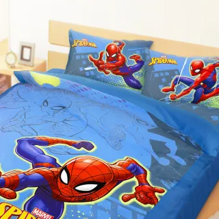 【享夢城堡】雙人加大床包涼被四件組(蜘蛛人SpiderMan 英雄出擊-藍)