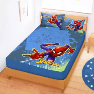 【享夢城堡】雙人床包枕套5x6.2三件組(蜘蛛人SpiderMan 英雄出擊-藍)