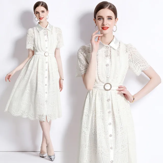 【M2M】玩美衣櫃白色蕾絲洋裝法式排釦連身裙S-2XL
