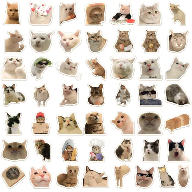 【zozo】貓咪表情防水貼紙50張 裝飾貼 行李箱貼 滑板貼 筆記本貼 手賬貼 筆電貼 手機殼貼紙(防水可反覆貼)