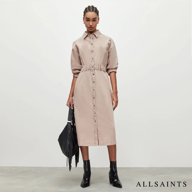 ALLSAINTS OSA 水洗牛仔中長版襯衫式洋裝-淡粉 WD026Y(常規版型)