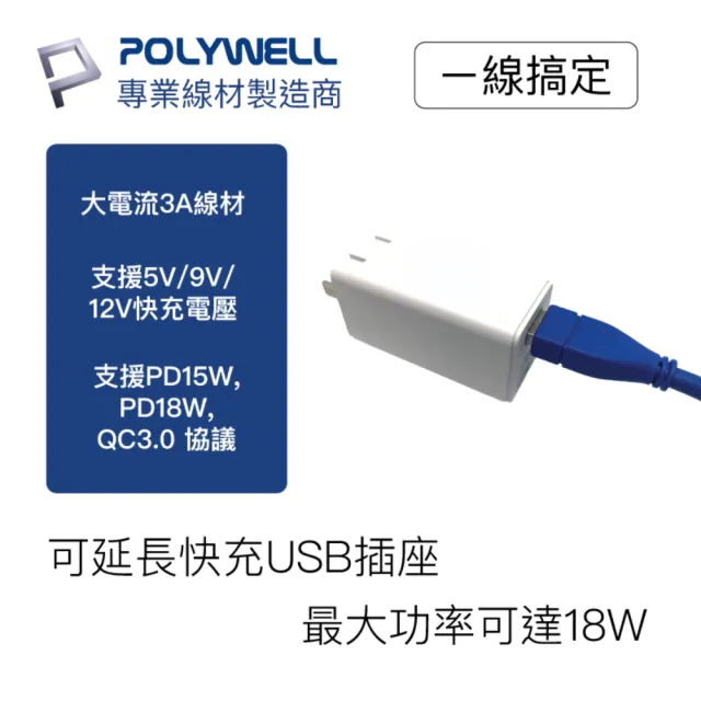 【POLYWELL】USB 3.0延長線 Type-A公對A母 5M 黑色