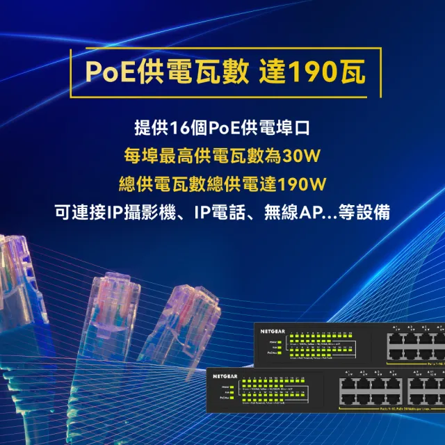 【NETGEAR】24埠 Gigabit 190W PoE供電 商用 金屬殼 網路交換器(GS324P)