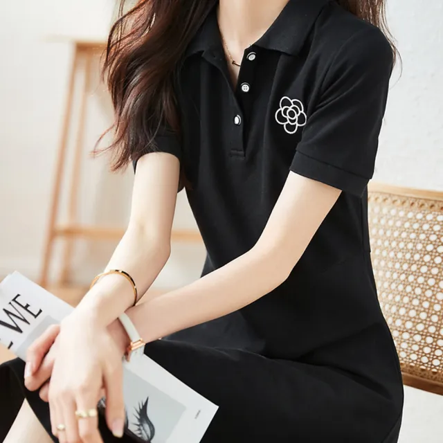 【MsMore】山茶花赫本風小黑連身裙運動休閒顯瘦短袖洋裝#116403(黑色)