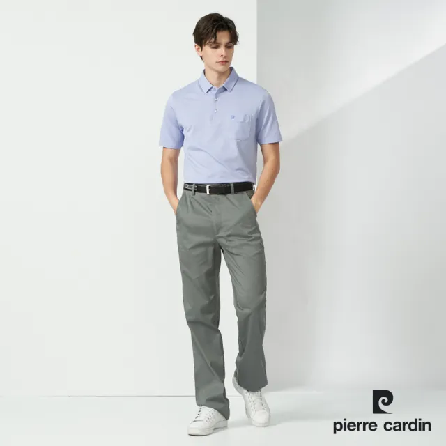 【pierre cardin 皮爾卡登】休閒服飾 男款 TOP小組織布紋短袖POLO衫-淺紫色(5237298-28)