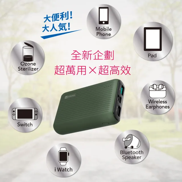 【MAXIA】MPB-F100 10000mAh 18W 3孔輸出 急速快充行動電源-甜心橘(經典行李箱 旅遊必備)