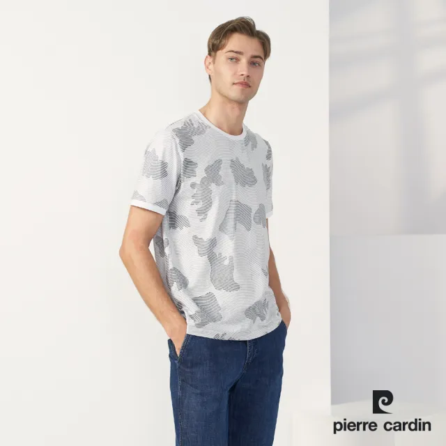 【pierre cardin 皮爾卡登】商務休閒 男款 印花圓領短袖上衣-白色(5237282-90)