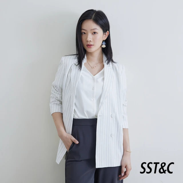 SST&C.超值限定 白底條紋雙排釦休閒西裝外套8162204008