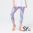 【SKY YARD】網路獨賣款-輕度機能緊身運動褲-七分褲(淺藍幾何)
