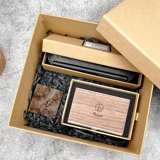 【Betrue】朝朝木木鋼筆禮盒+霧光黑鋼筆+黑胡桃木名片盒(鋼筆禮盒/畢業禮物/生日禮物/台灣製)