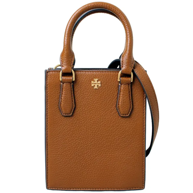 TORY BURCH BLAKE MINI SHOPPER 立體LOGO荔枝紋皮革手提斜背包(焦糖咖)