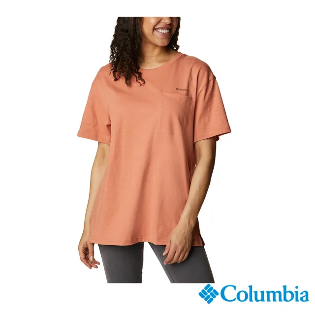 【Columbia 哥倫比亞 官方旗艦】女款-Break It Down 有機棉短袖上衣-橘色(UAR03200OG)