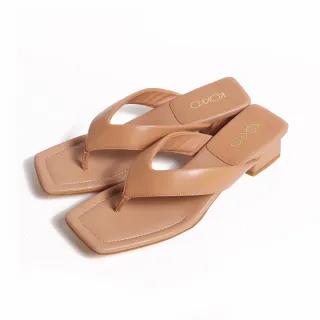 【KOKKO 集團】歐美感俐落人字方跟拖鞋(卡其色)